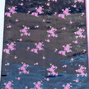 Black & Pink Floral Satin Fabric Cherry Blossom Print 45” Wi x 136” L 3.75 Yards
